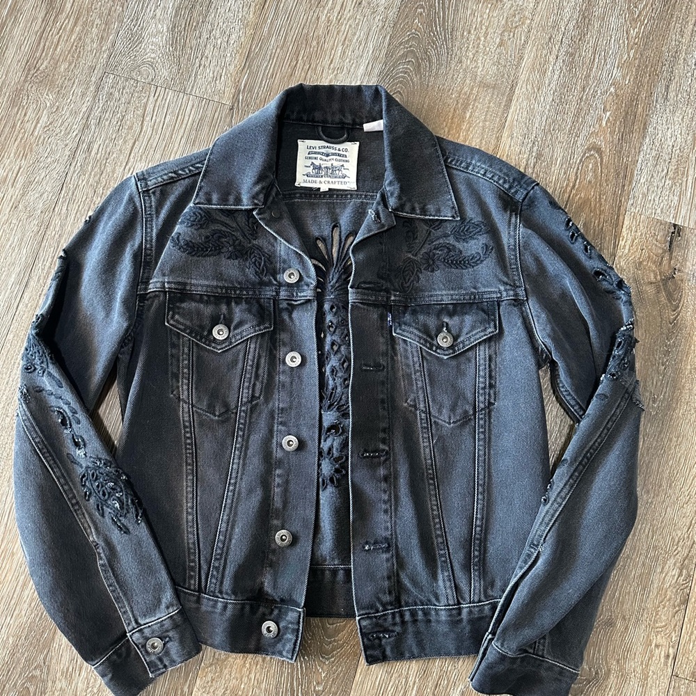 Levis Made & Crafted wms Black Denim laser cut pineapple Jean Jacket